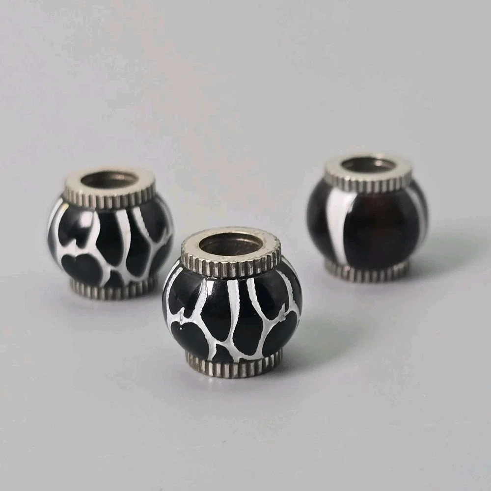Brighton Retired Animal Print Bead Charm Lot Tiger Stripe Black White Spacer x3
